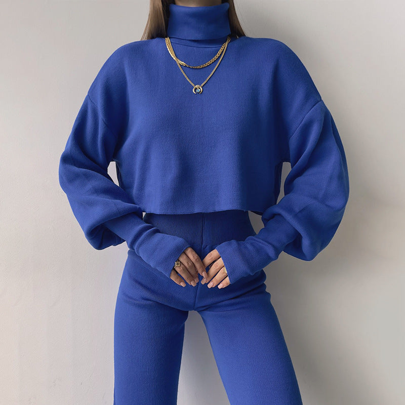 Autumn And Winter New Turtleneck Loose Long Sleeve Top Female Casual Set - Minihomy