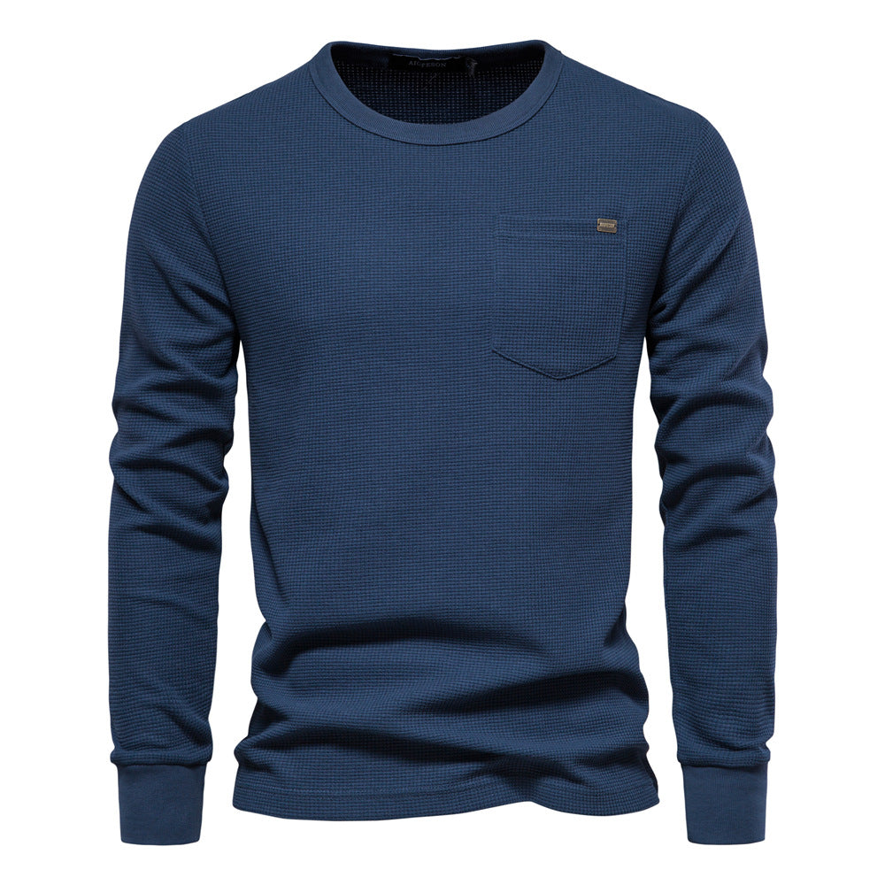 Men's Round Neck Pocket Waffle Long Sleeve Top - Minihomy