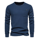 Men's Round Neck Pocket Waffle Long Sleeve Top - Minihomy