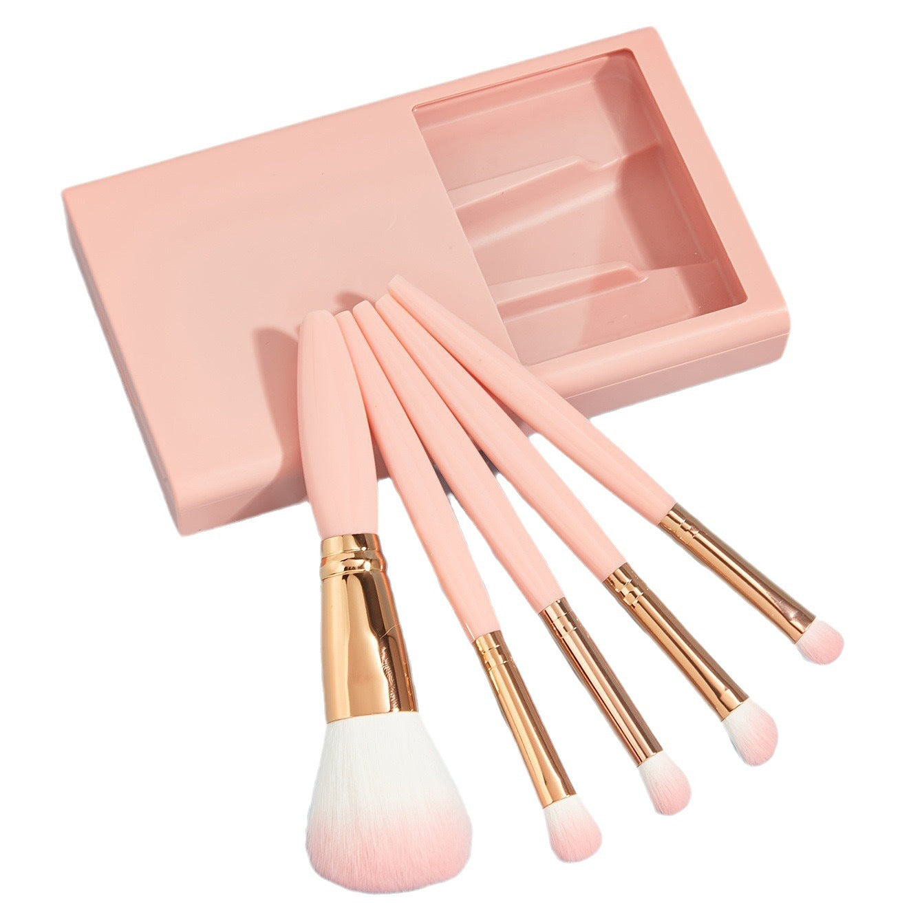 5 PCs Makeup Brushes With Mirror Travel Set - Minihomy