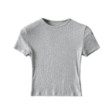 Basic Style Slim-fit Solid Color Round Neck Bottoming Shirt Workout Top - Minihomy