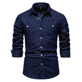 Men's Casual Denim Long Sleeve Shirt - Minihomy