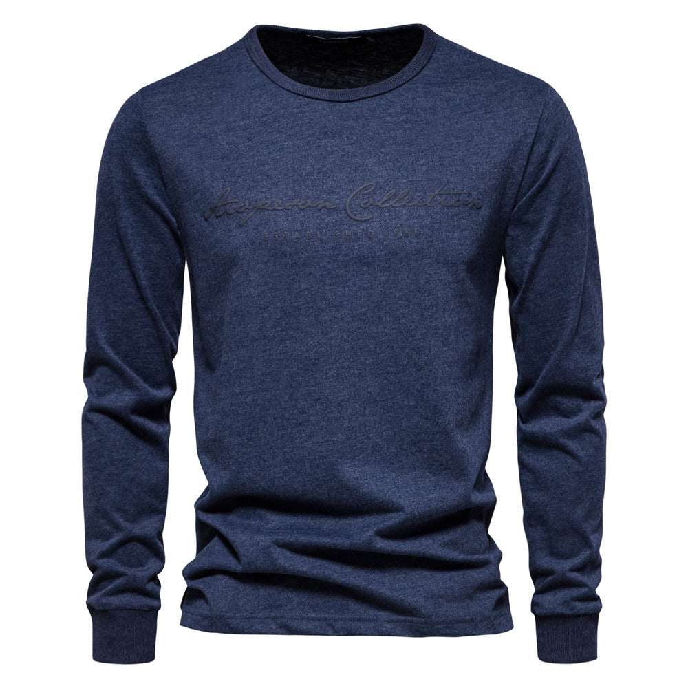 Men's Casual Exercise Round Neck Print Long Sleeves Bottoming Shirt - Minihomy