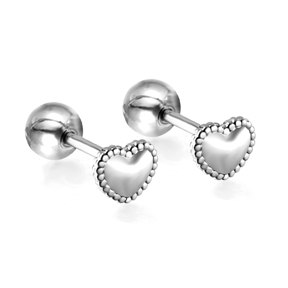 Love Heart Stud Earrings Stainless Steel Hollow Jeweled Earrings - Minihomy