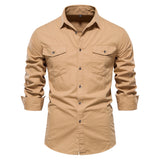 Men's Casual Solid Color Long Sleeve Shirt - Minihomy