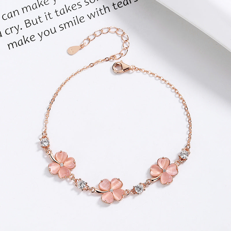 Opal Crystal Gemstone Bracelet for Women - Rose Gold Chain with Zircon Diamonds - Cute Girlfriend Gift - Minihomy