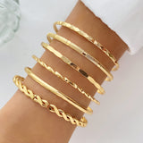 Bohemian Metal Chain Bracelet Set For Women Geometric Gold Color Thick Link Chain Open Bangle Female Fashion Jewelry - Minihomy