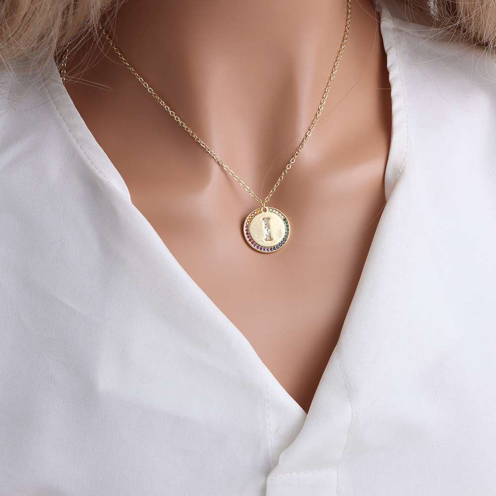 Gold English Letter Round Necklace: Add a Splash of Color to Your Style! - Minihomy