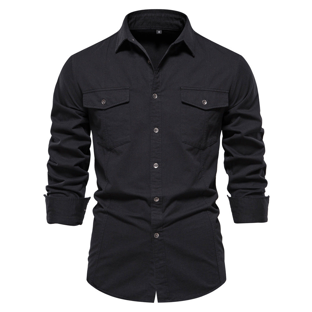 Men's Casual Solid Color Long Sleeve Shirt - Minihomy