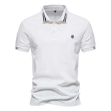 Men's Casual Polo Collar Striped Design Short Sleeve Top - Minihomy