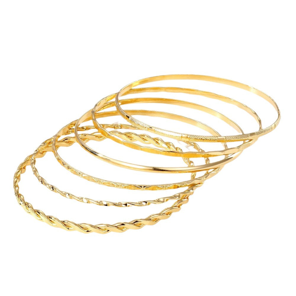 Bohemian Metal Chain Bracelet Set For Women Geometric Gold Color Thick Link Chain Open Bangle Female Fashion Jewelry - Minihomy