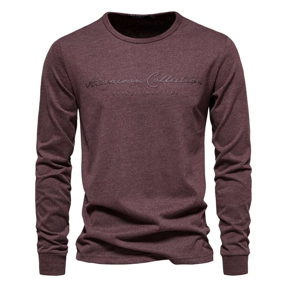 Men's Casual Exercise Round Neck Print Long Sleeves Bottoming Shirt - Minihomy