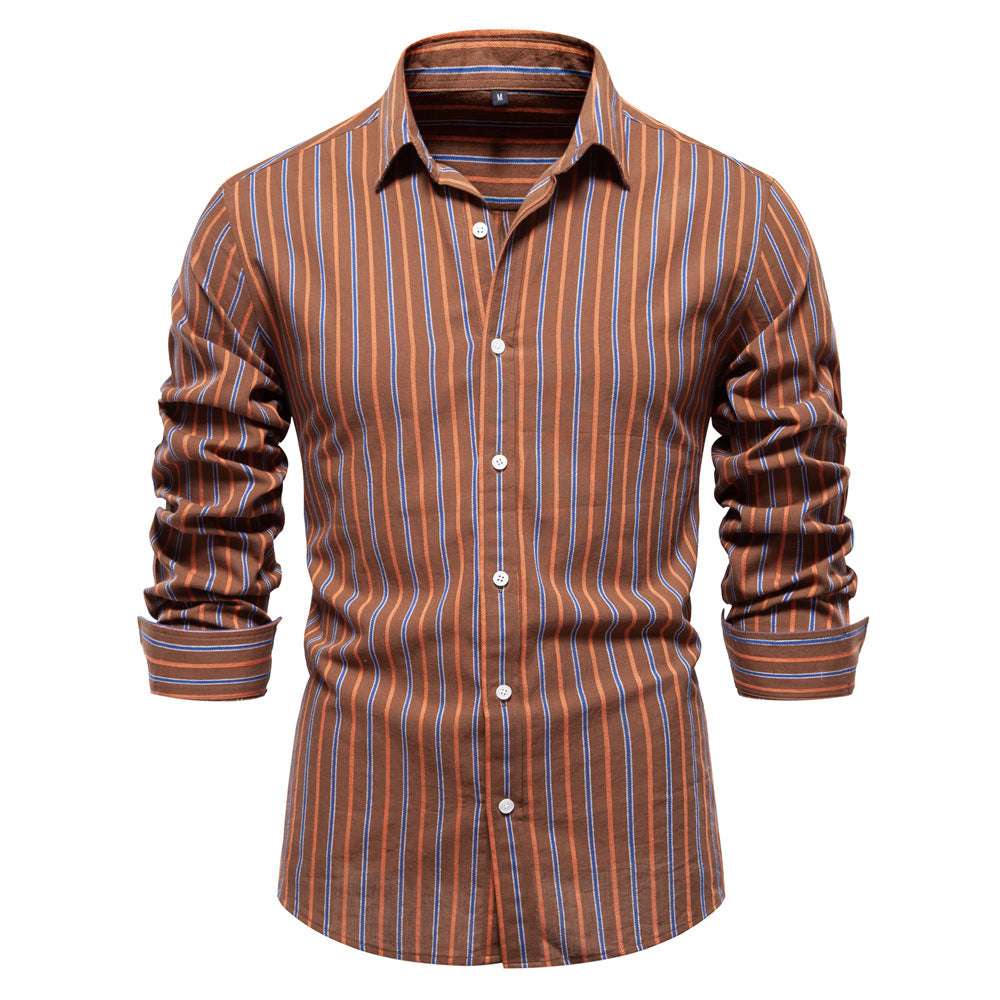 Men's All-match Striped Long-sleeved Cotton Shirt Top - Minihomy