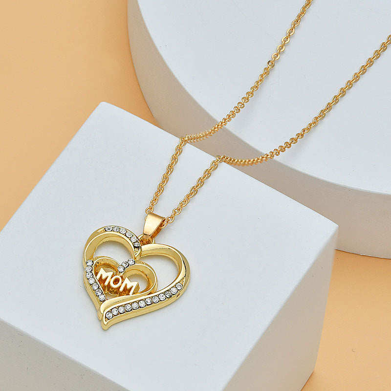 Mother's Day Mom Heart Shape With Diamond Letter Necklace For Women Fine Jewelry Women Accessories Fashion Jewelry - Minihomy