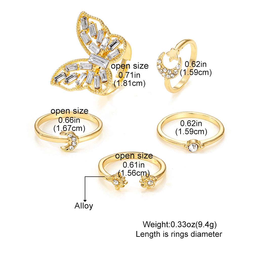 Butterfly Couple Rings Set - Silver Vintage Geometric Wedding Band Gift - Minihomy