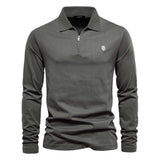 Men's Casual Solid Color Zipper And Lapel Cotton Top - Minihomy