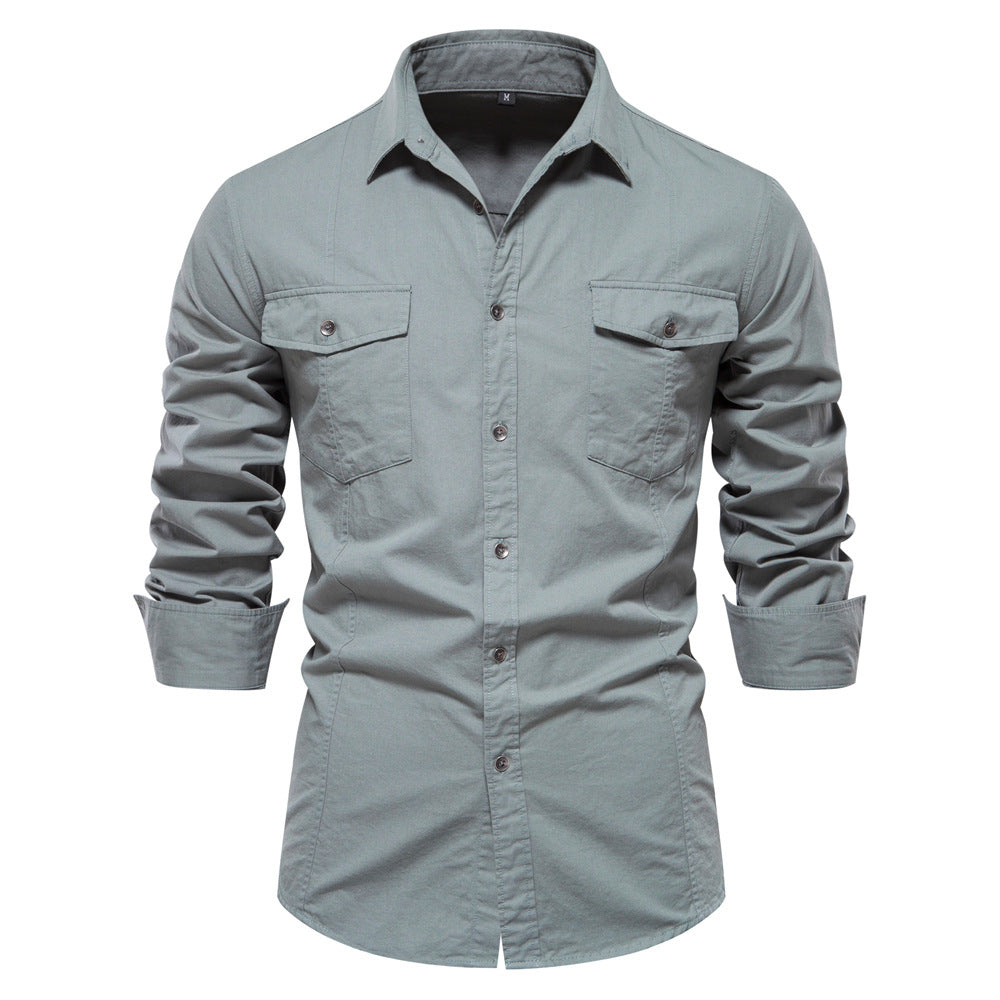 Men's Casual Solid Color Long Sleeve Shirt - Minihomy