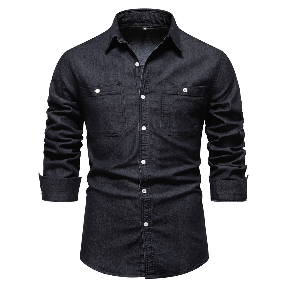 Men's Casual Denim Long Sleeve Shirt - Minihomy