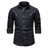 Men's Casual Denim Long Sleeve Shirt - Minihomy