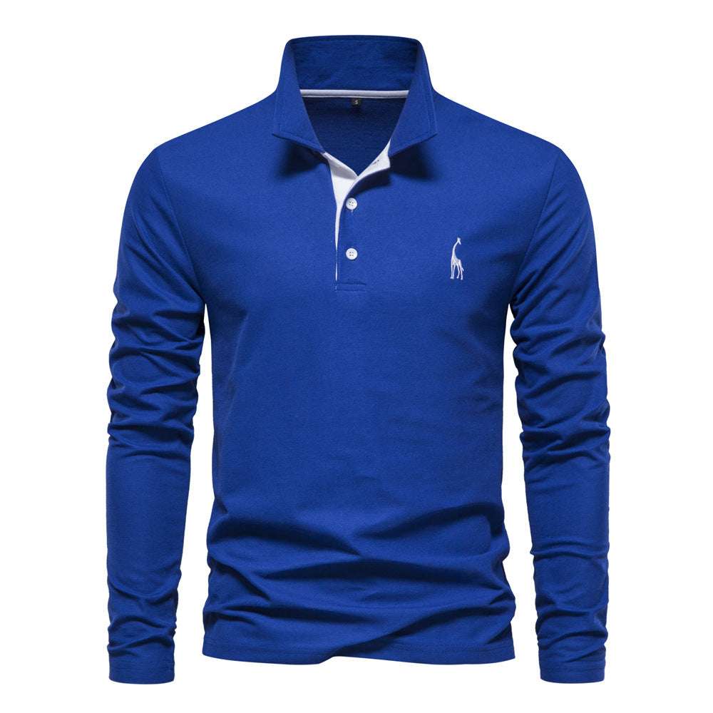 Men's Casual Polo Collar Deer Embroidered Long Sleeve - Minihomy