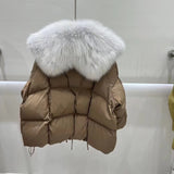 Short Loose Big Fur Collar White Duck Down Jacket Women's Coat