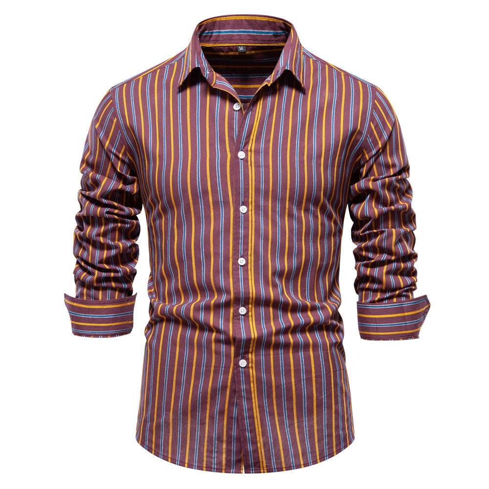 Men's All-match Striped Long-sleeved Cotton Shirt Top - Minihomy