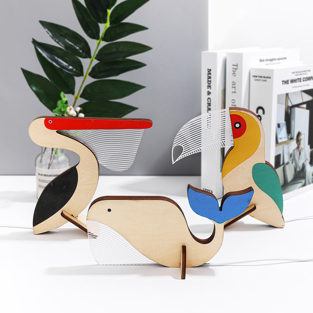 LED Night Light for Kids - Animals Wood Acrylic Table Lamp (Pelican, Sirius, Whale, Toucan) - Minihomy