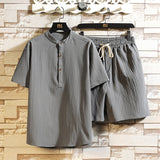 Chinese Style Two-piece Suit Summer New Stand Collar Retro Short Sleeve Suit - Minihomy