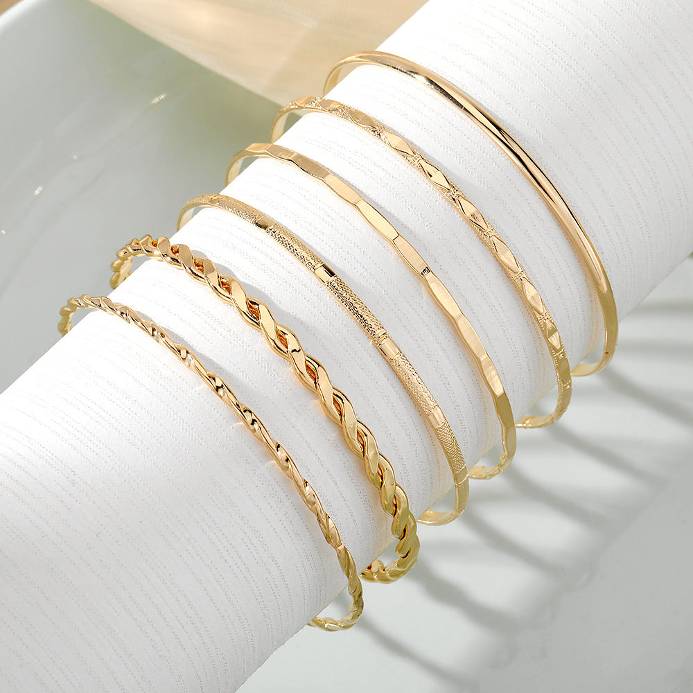 Bohemian Metal Chain Bracelet Set For Women Geometric Gold Color Thick Link Chain Open Bangle Female Fashion Jewelry - Minihomy