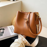 French Minority Design Simple Wide Shoulder Strap Bucket Bags - Minihomy