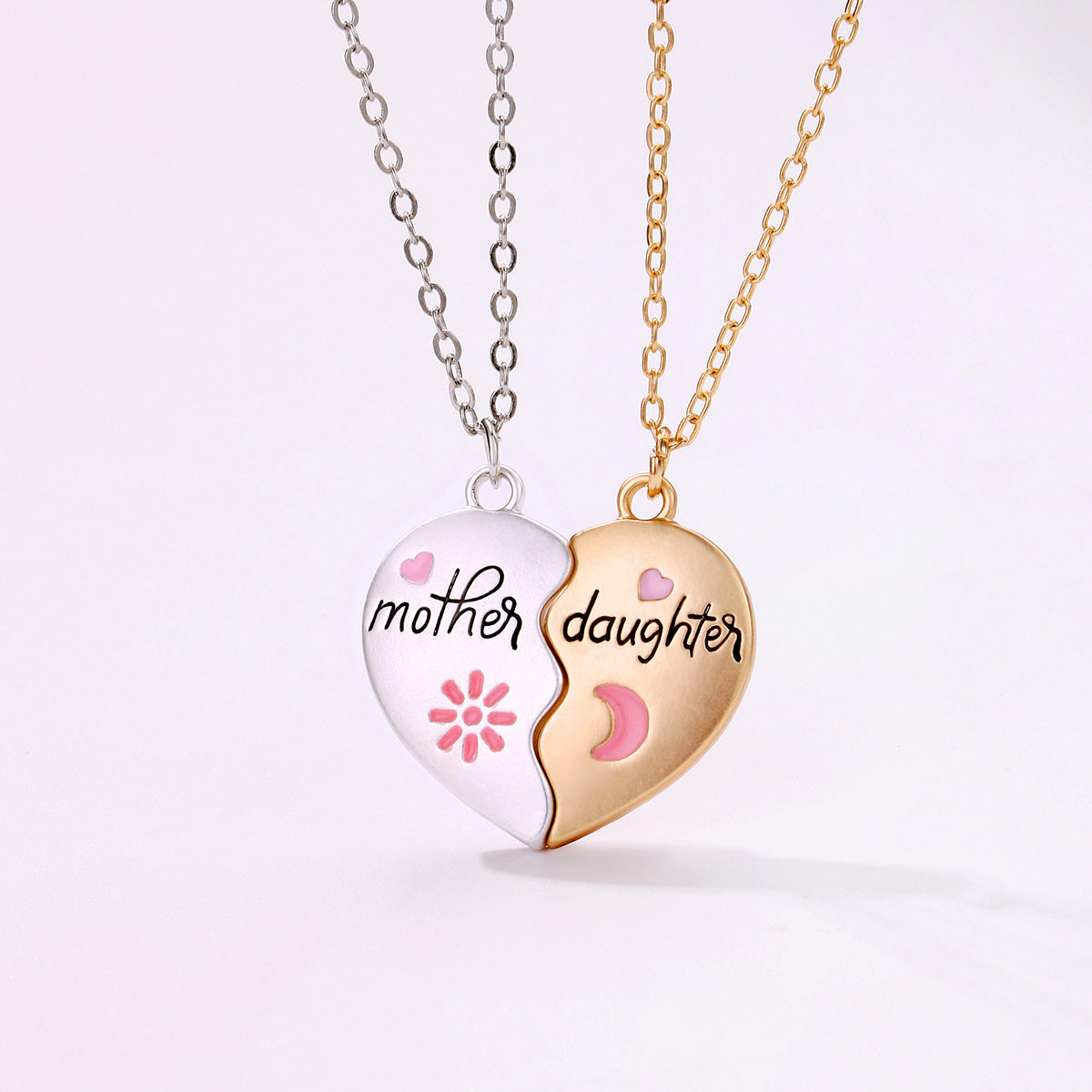 Fashion Jewelry Mother Daughter Necklace Set - Matching Heart Magnetic Pendant - Minihomy