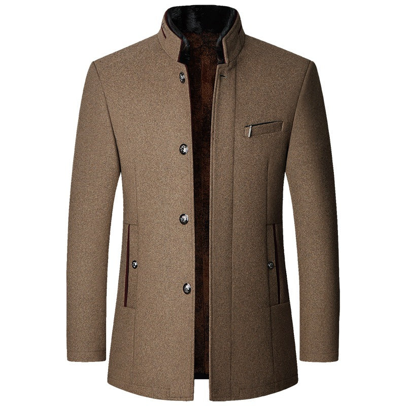 Men's Woolen Jacket - Autumn and Winter Stand Collar for Middle-aged Men - Minihomy