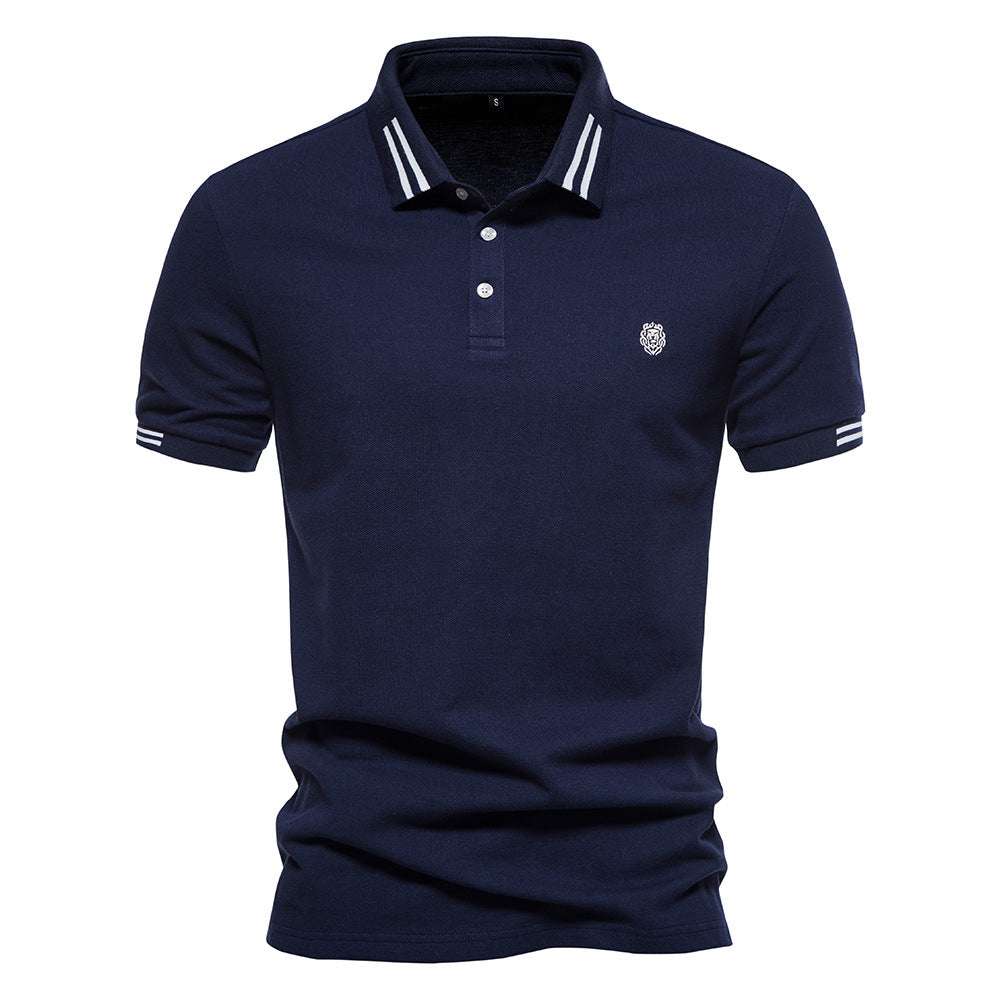 Men's Casual Polo Collar Striped Design Short Sleeve Top - Minihomy