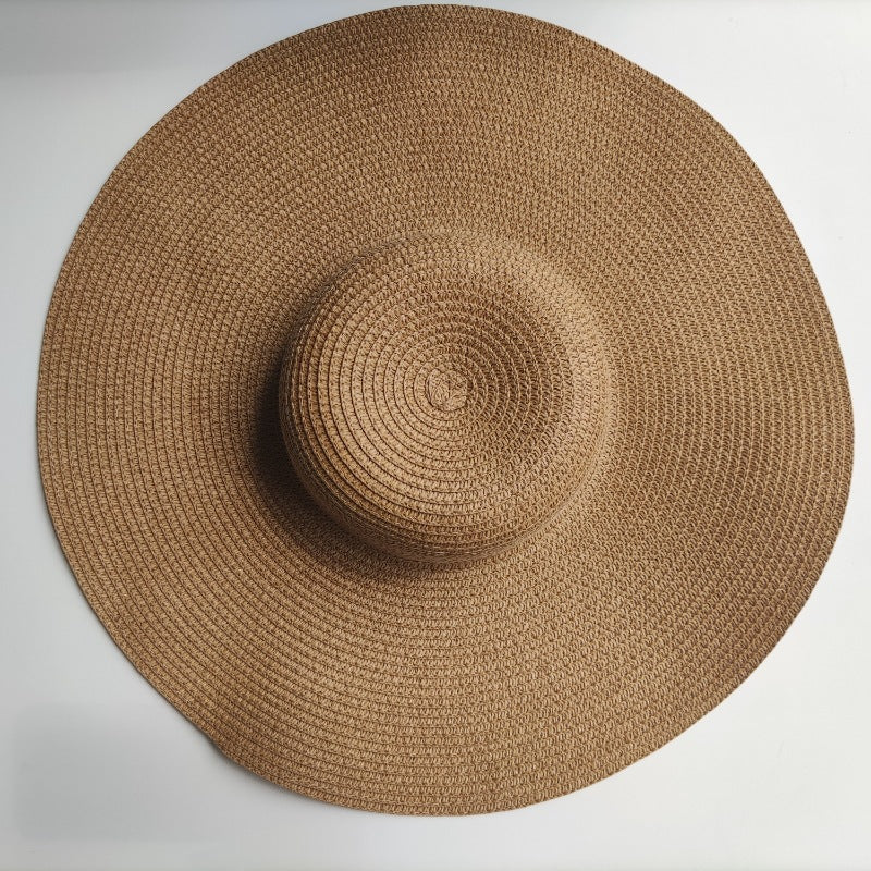 Women's Wide Brim Straw Sun Hat - Beach Dome, 14CM, Sun Protection