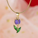 Tulip Flower Drop Oil Necklace Bracelet - Romantic Jewelry Gift