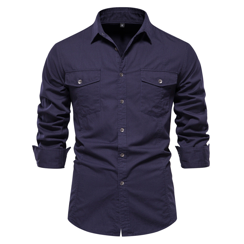 Men's Casual Solid Color Long Sleeve Shirt - Minihomy