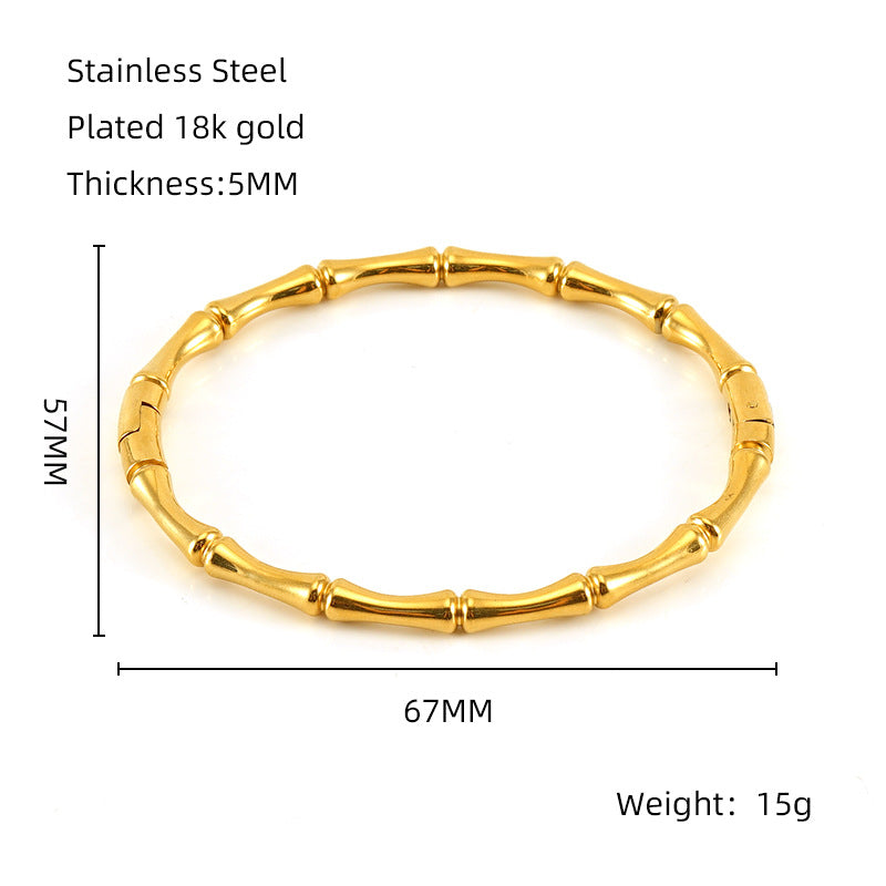 Fashion Bamboo Titanium Steel Bracelet Three Beads - Minihomy