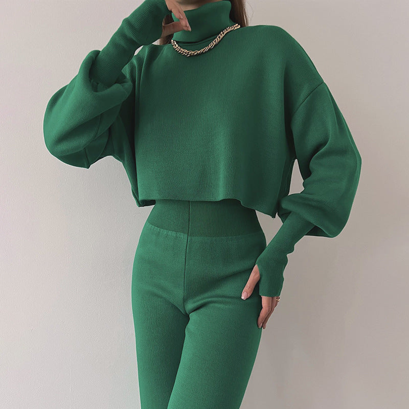 Autumn And Winter New Turtleneck Loose Long Sleeve Top Female Casual Set - Minihomy