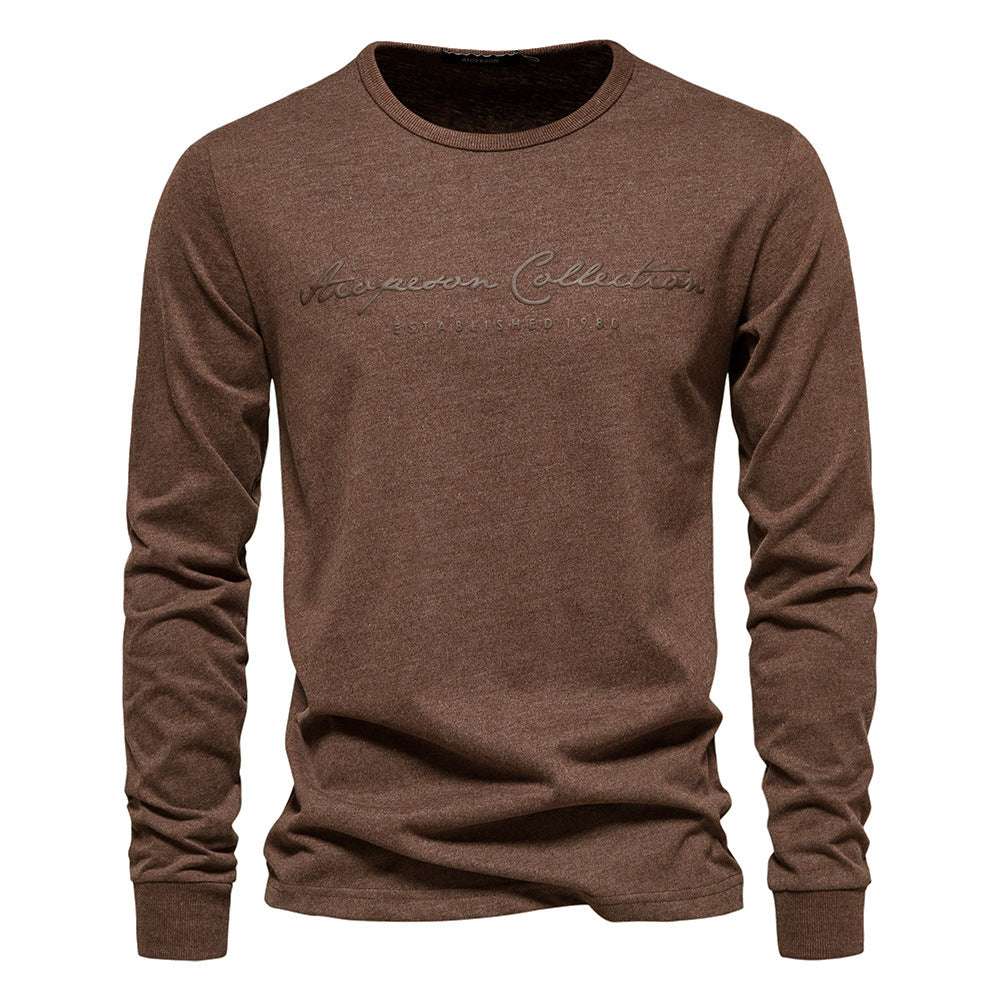 Men's Casual Exercise Round Neck Print Long Sleeves Bottoming Shirt - Minihomy