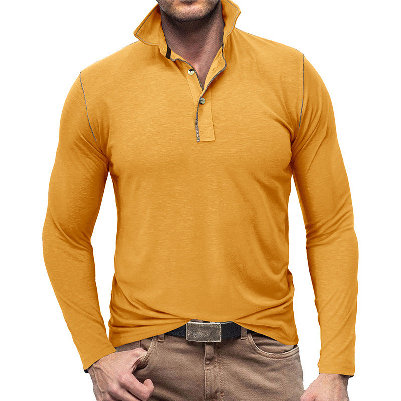 Men's Henley Shirt Lapel T-shirt Top - Minihomy