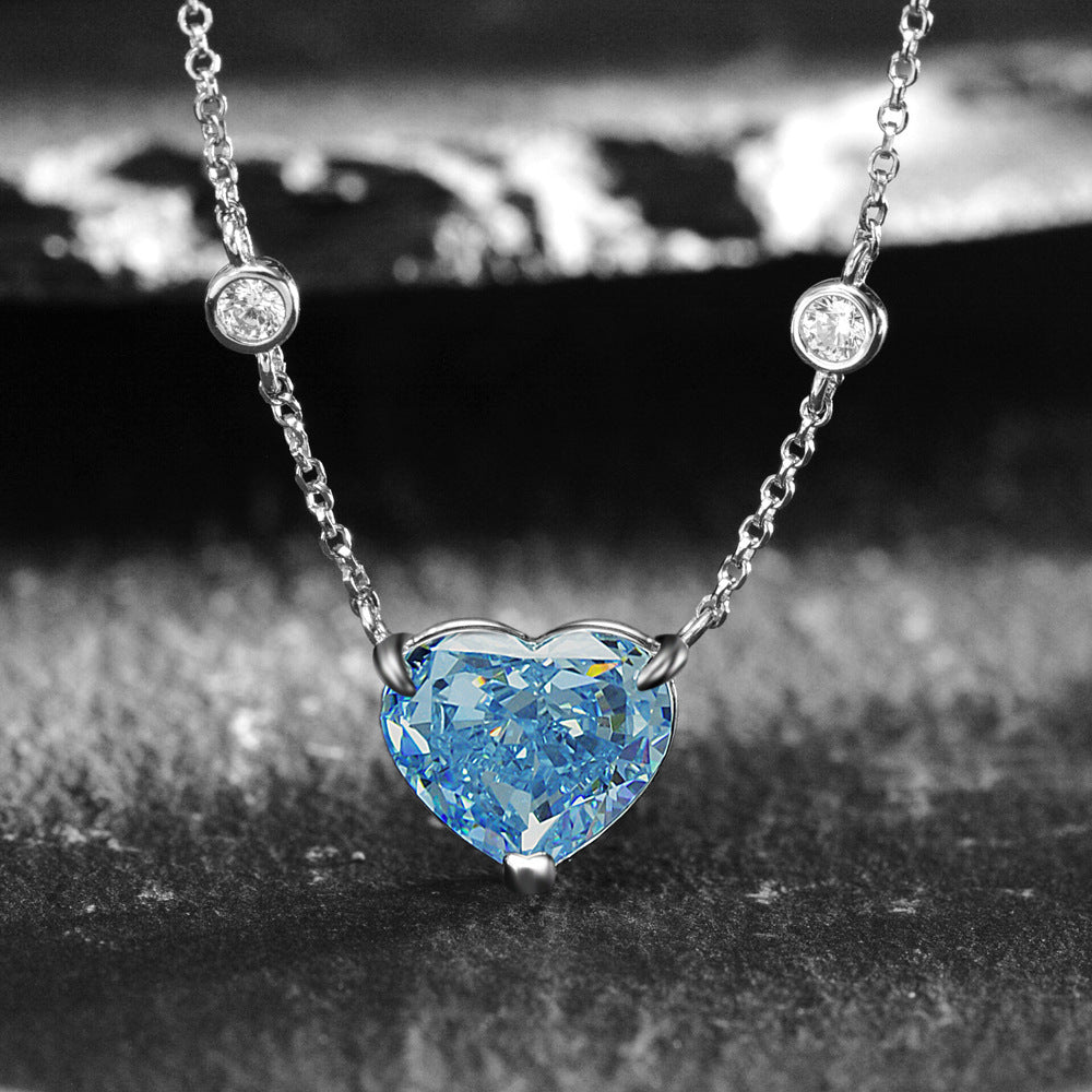 Ocean Blue Heart-shaped Zircon S925 Sterling Silver Necklace - Minihomy