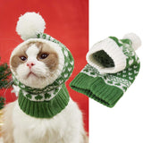 Christmas Atmosphere Love Snowflake Elk Printing Knitted Warm Pet Dog Cat Fur Ball Hat - Minihomy