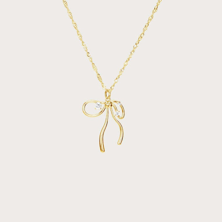 Niche Bone Chain Bow Zircon Sweet Necklace Copper-plated Gold - Minihomy