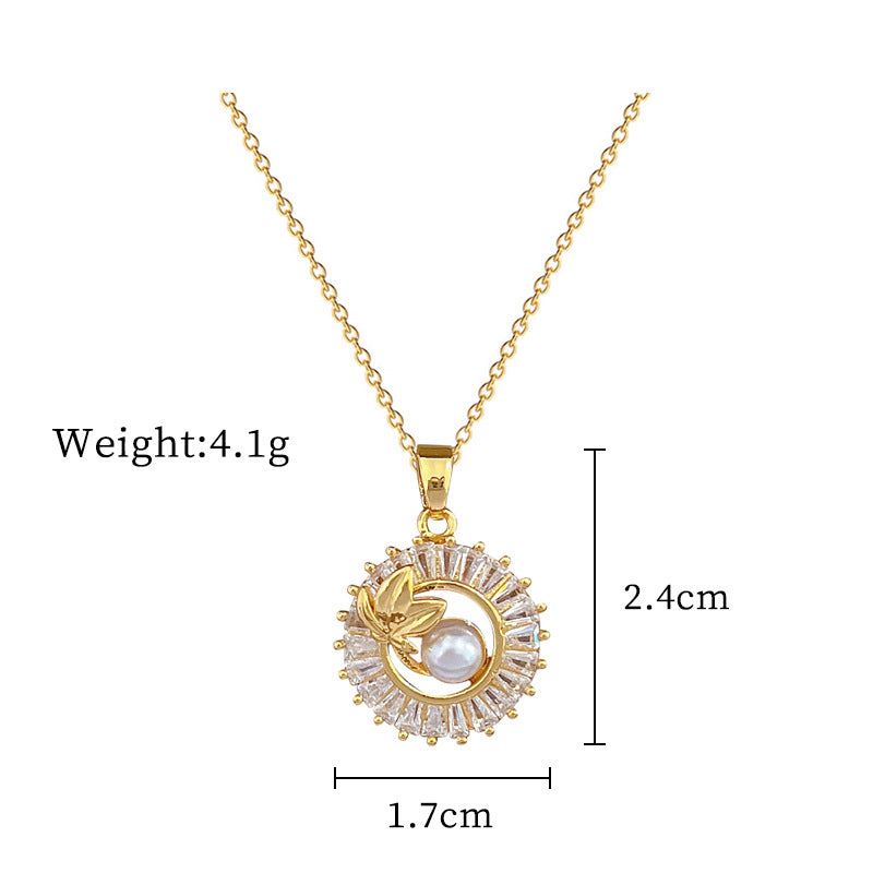 Fashion Jewelry Square Full Diamond Personalized Round Ring Leaves Necklace And Earrings Suite - Minihomy