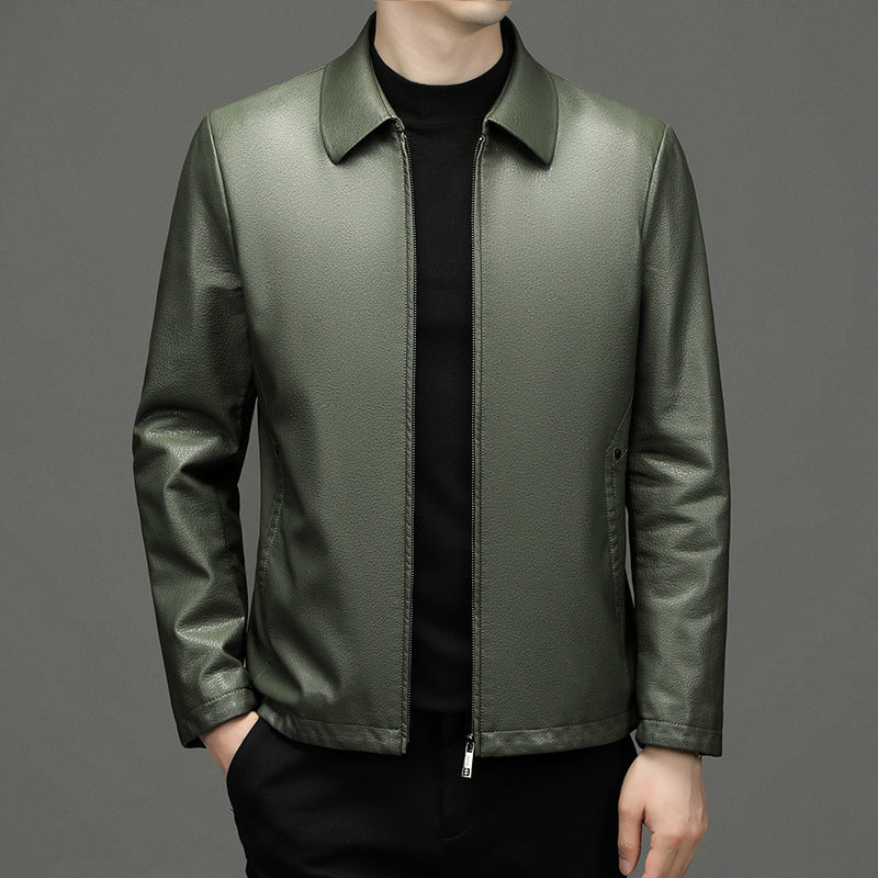 Lapel Ecological Coat Leather Jacket Men - Minihomy