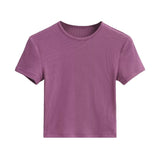 Basic Style Slim-fit Solid Color Round Neck Bottoming Shirt Workout Top - Minihomy