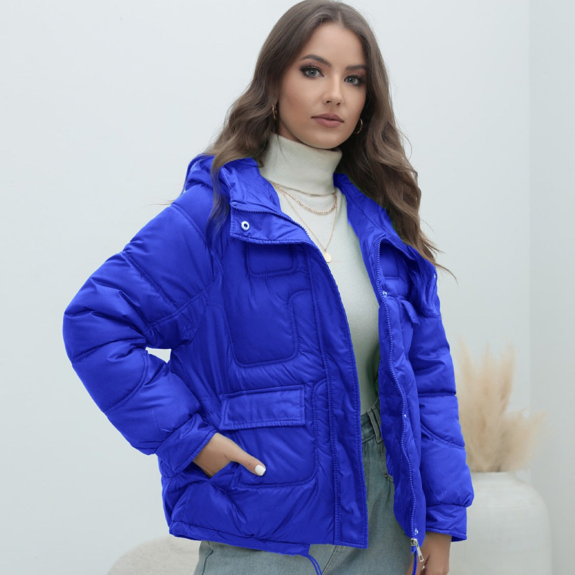 Down Cotton-padded Coat For Women Thickened Bright Color Stand Collar - Minihomy