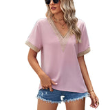 Women's Fashion Simple Lace V-neck Patchwork Solid Color Underwear Top