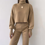 Autumn And Winter New Turtleneck Loose Long Sleeve Top Female Casual Set - Minihomy