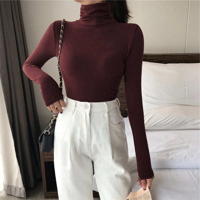 All-matching Solid Color Turtleneck Bottoming Shirt Women's Slim-fit Long Sleeve - Minihomy